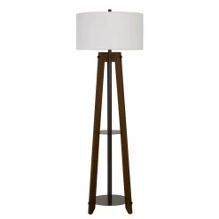 65 in. H Bilzen Walnut Wood Floor Lamp with Hardback Drum Shade by CAL Lighting