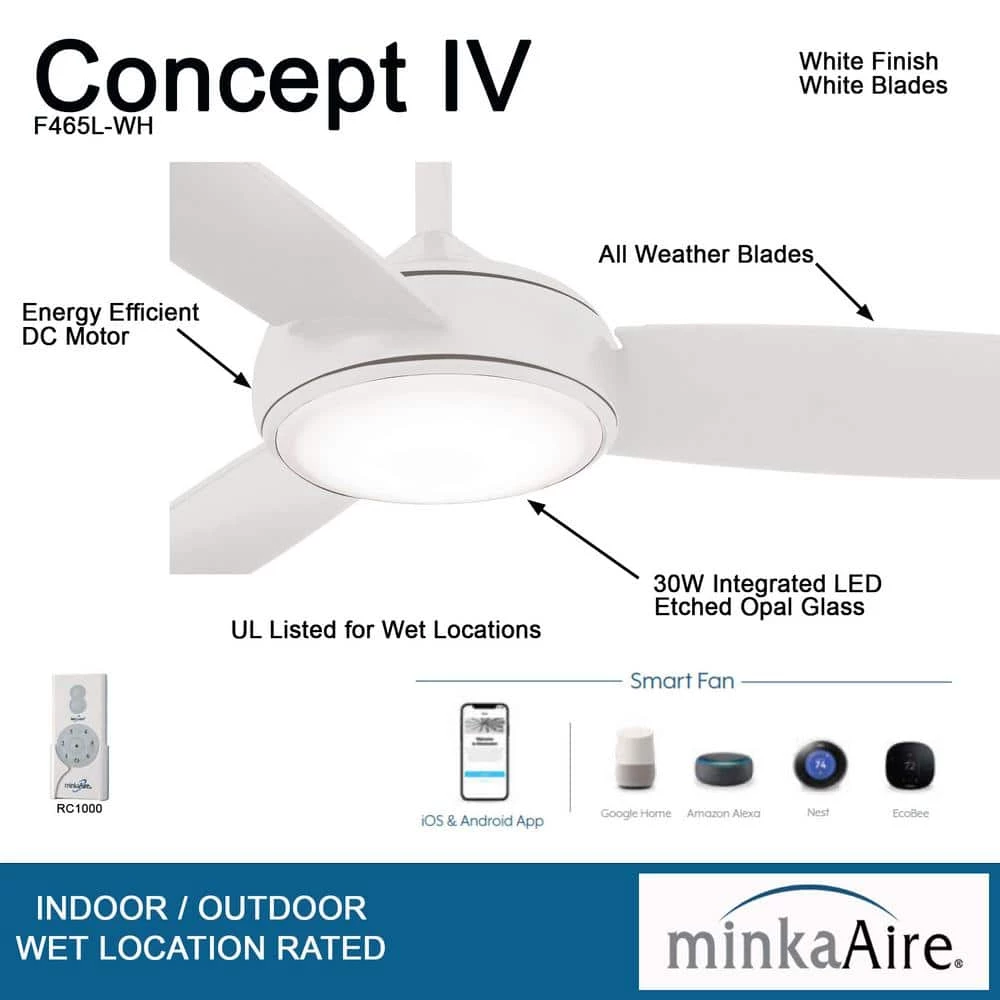 Concept IV 54 in. Integrated LED Indoor/Outdoor White Smart Ceiling Fan with Light and Remote Control by MINKA-AIRE - Image 4