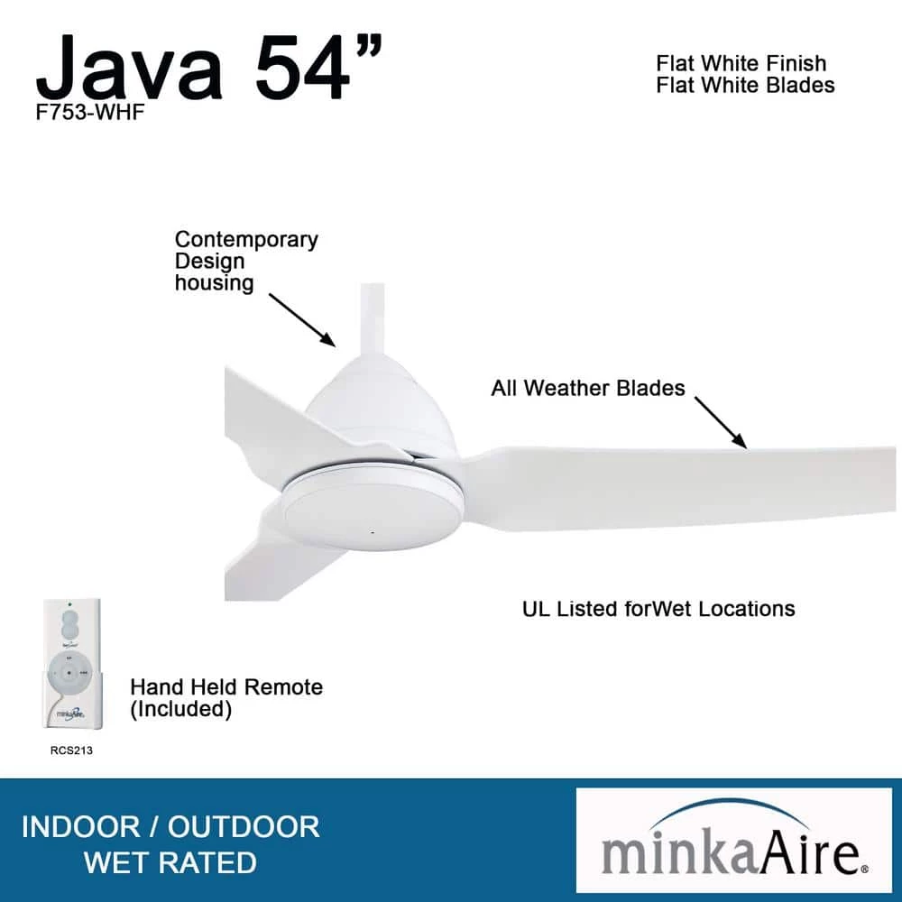 Java 54 in. Indoor/Outdoor White Ceiling Fan with Remote Control by MINKA-AIRE - Image 4