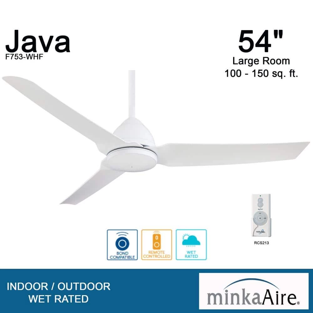 Java 54 in. Indoor/Outdoor White Ceiling Fan with Remote Control by MINKA-AIRE - Image 2