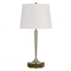 28.5 in. H Brushed Steel and Wood Metal Table Lamp by CAL Lighting